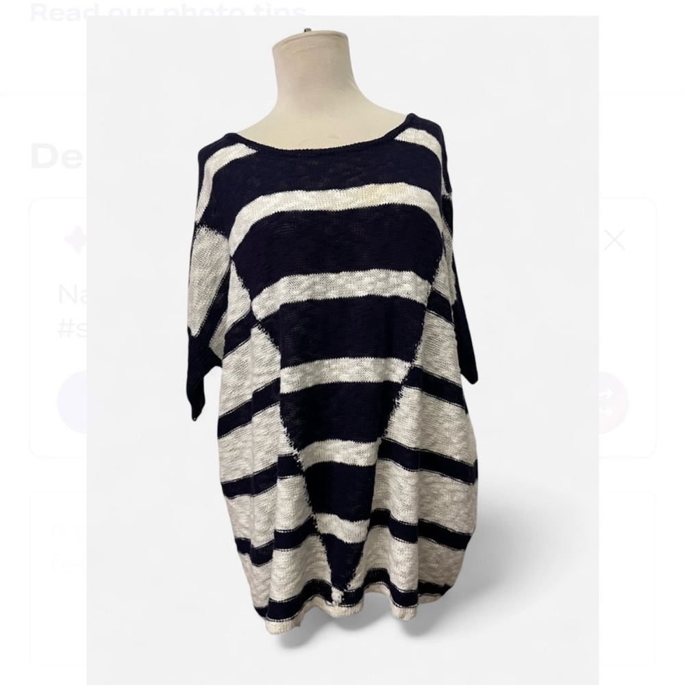 NWT Neiman Marcus Cotton Striped Navy and White Sweater